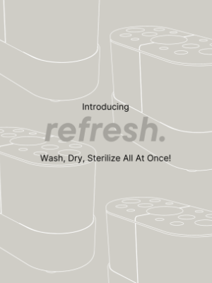 "refresh"—an ultrasonic makeup brush washer, dryer, and sterilizer. 